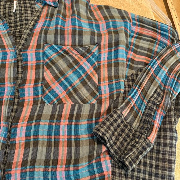 Free People One of the Guys Plaid Button Down, Green Combo, size M - Picture 8 of 9